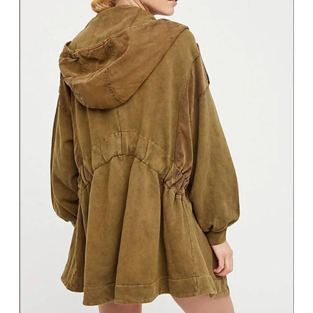 Free People C'Mon Jacket Women's XS Olive Green Oversized Zip Hooded Boho